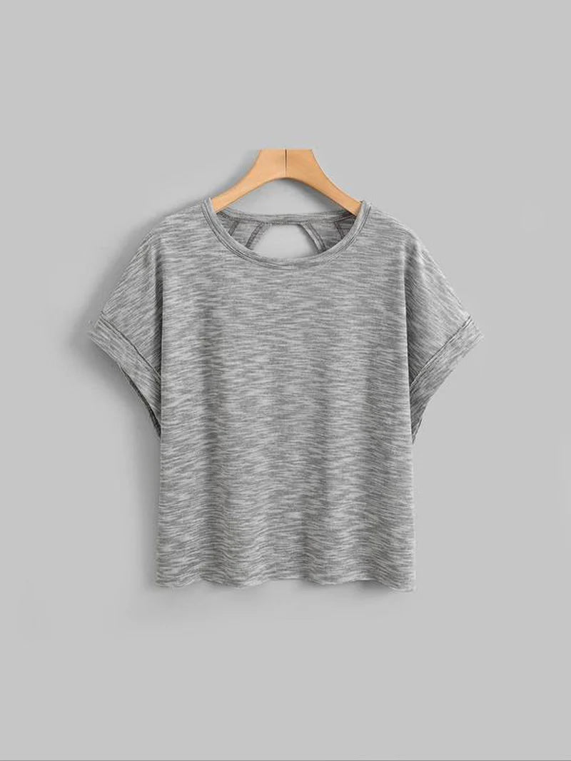 Women's Plain Cut Out Asymmetrical Hem Batwing Sleeve Tee | zäh