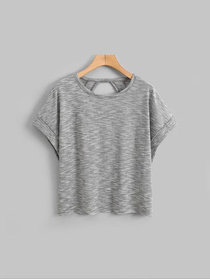 Women's Plain Cut Out Asymmetrical Hem Batwing Sleeve Tee | zäh