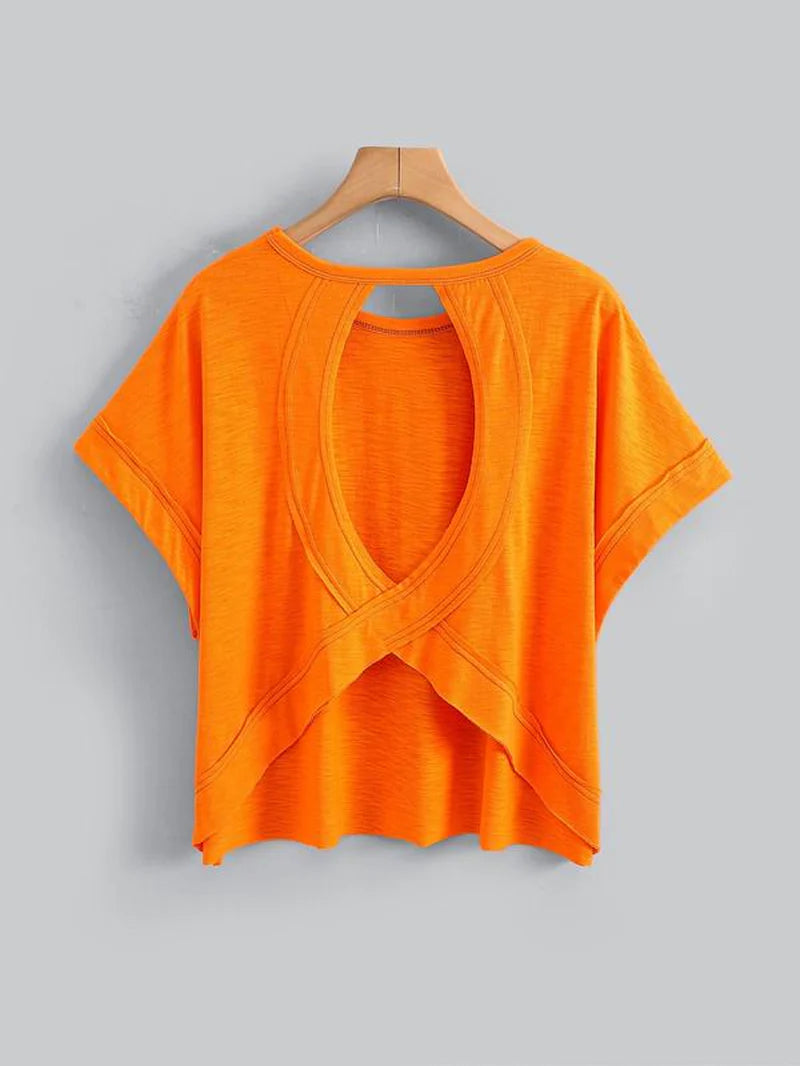 Women's Plain Cut Out Asymmetrical Hem Batwing Sleeve Tee | zäh