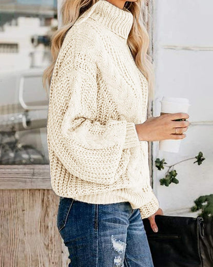 Chic Balloon Sleeve Turtleneck Sweater – Oversized & Cozy