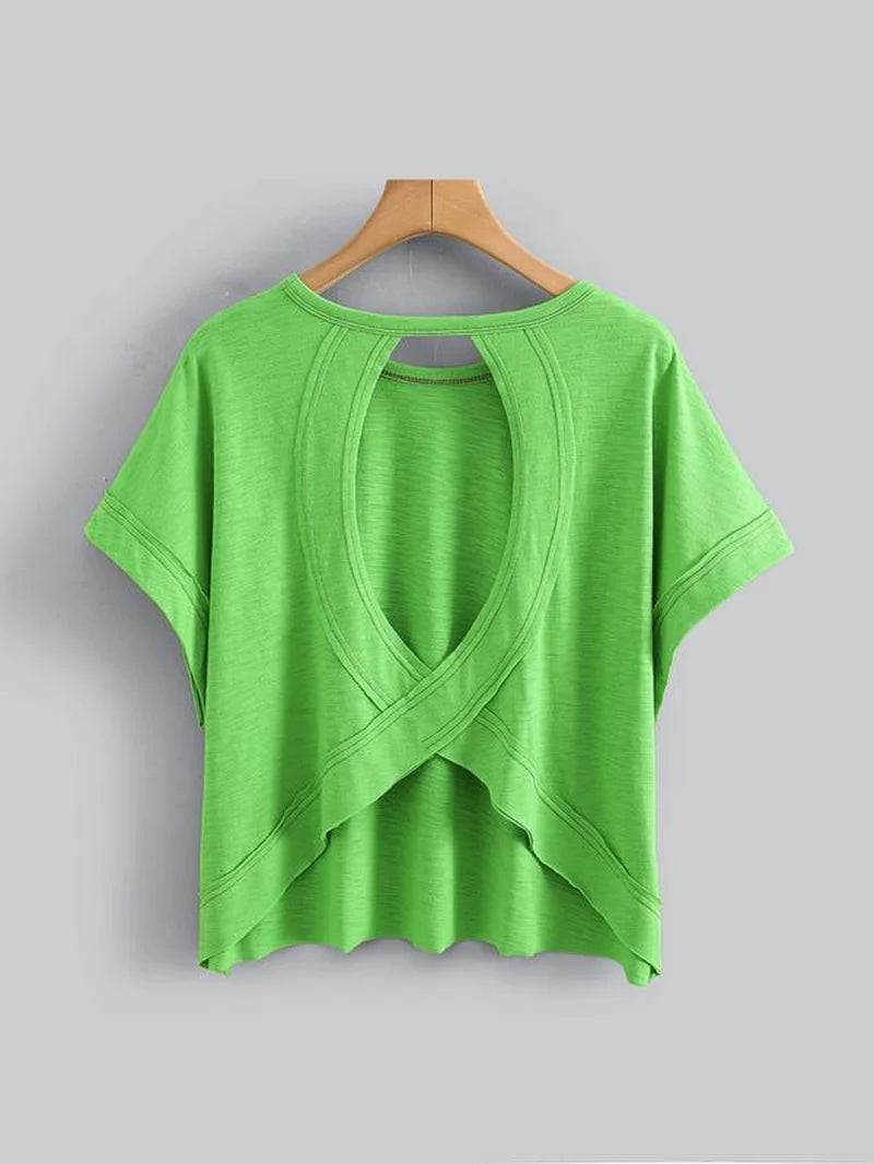 Women's Plain Cut Out Asymmetrical Hem Batwing Sleeve Tee | zäh