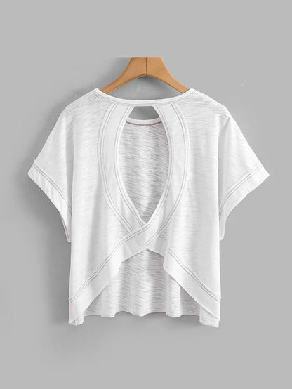 Women's Plain Cut Out Asymmetrical Hem Batwing Sleeve Tee | zäh
