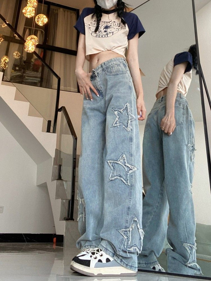 Women’s Star Denim – Retro Wide-Leg Street Style