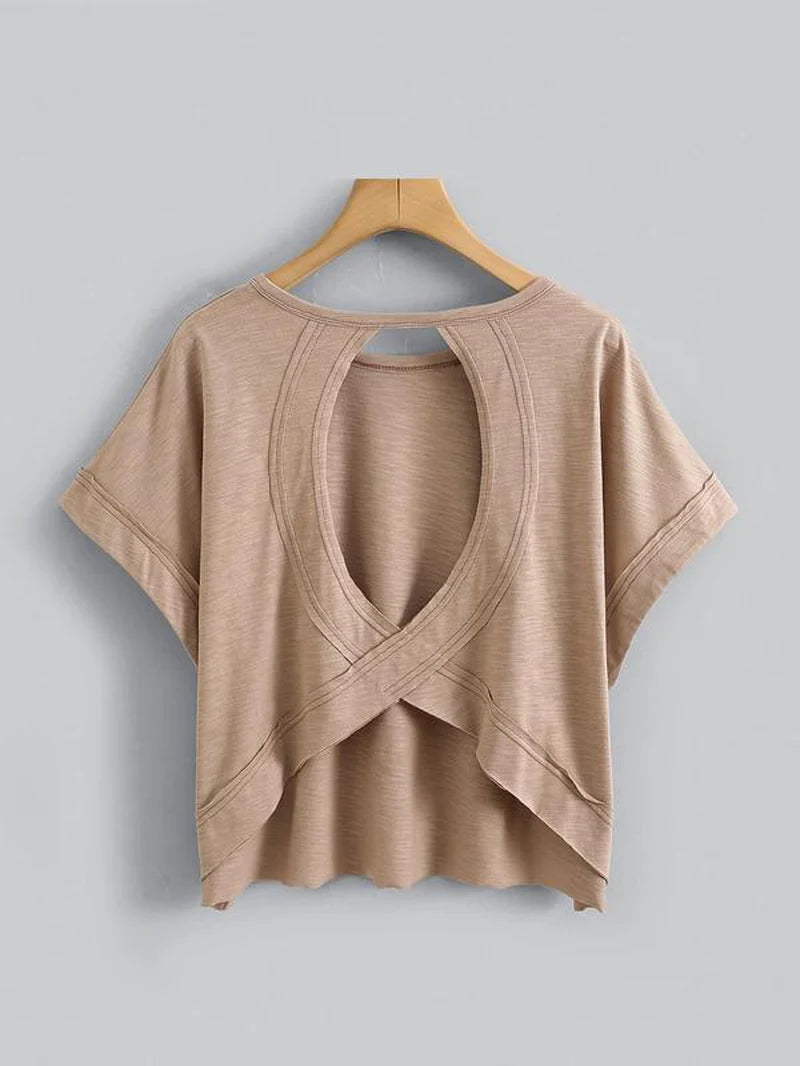 Women's Plain Cut Out Asymmetrical Hem Batwing Sleeve Tee | zäh