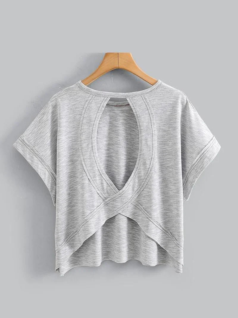 Women's Plain Cut Out Asymmetrical Hem Batwing Sleeve Tee | zäh
