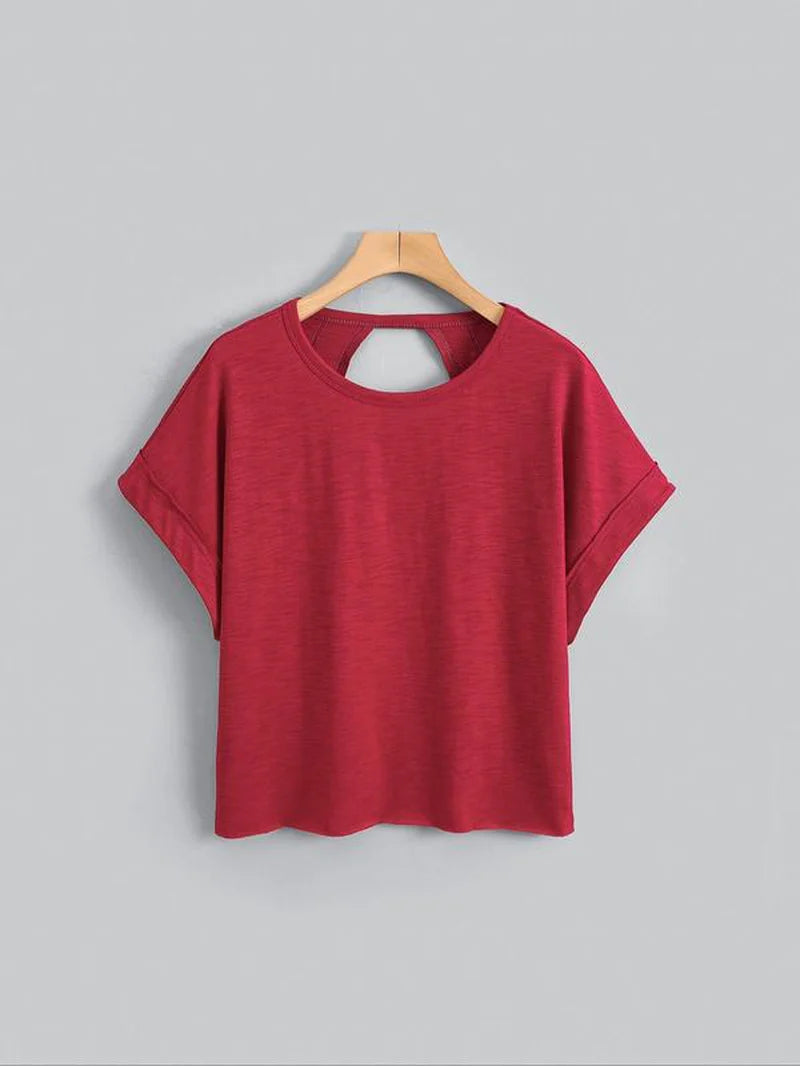 Women's Plain Cut Out Asymmetrical Hem Batwing Sleeve Tee | zäh