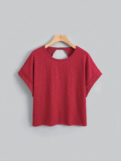 Women's Plain Cut Out Asymmetrical Hem Batwing Sleeve Tee | zäh
