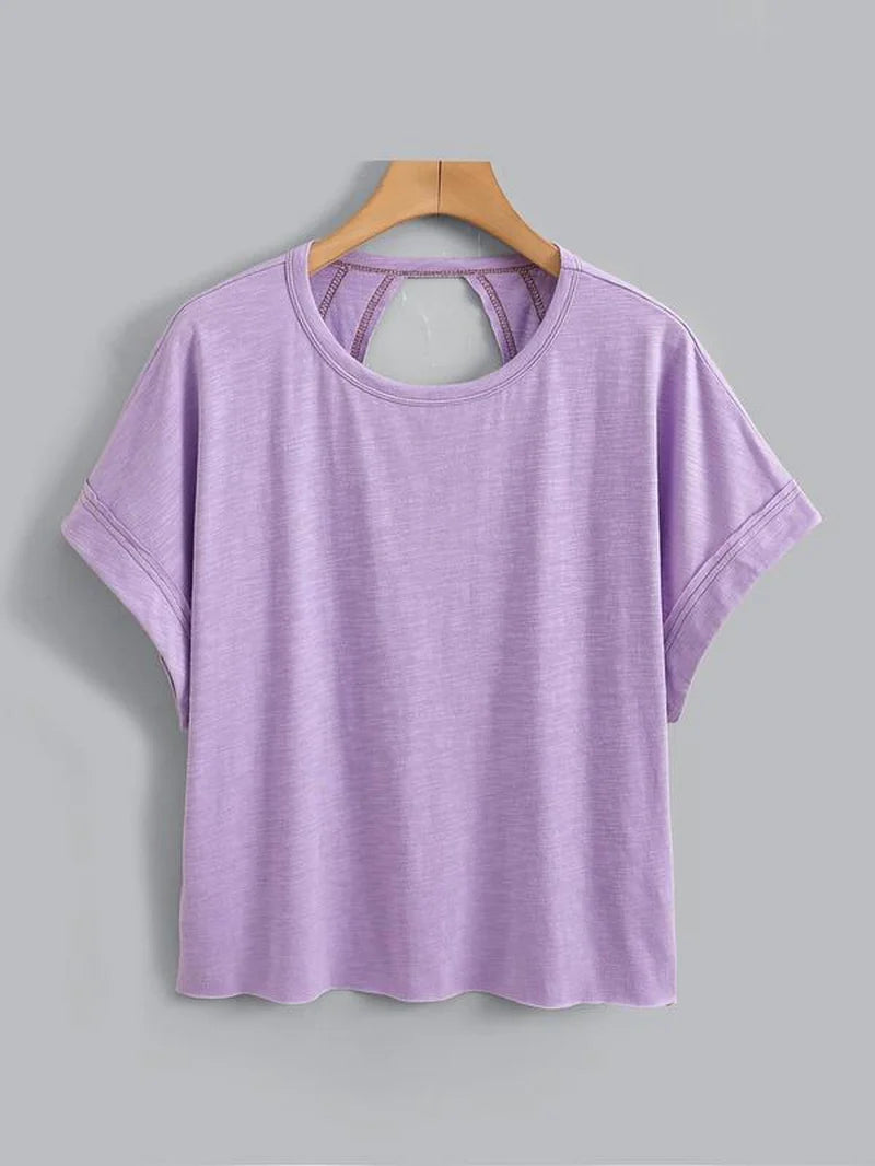 Women's Plain Cut Out Asymmetrical Hem Batwing Sleeve Tee | zäh