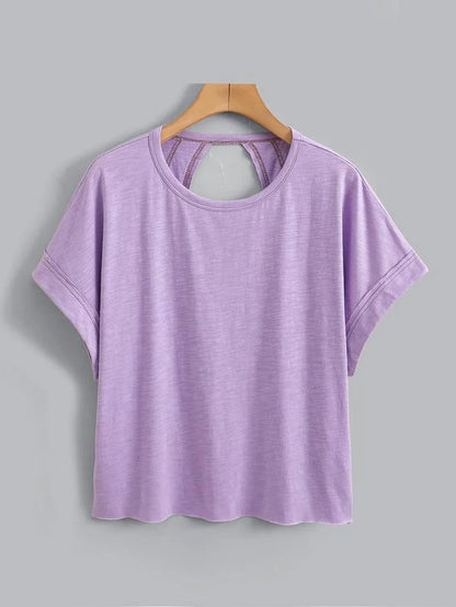 Women's Plain Cut Out Asymmetrical Hem Batwing Sleeve Tee | zäh