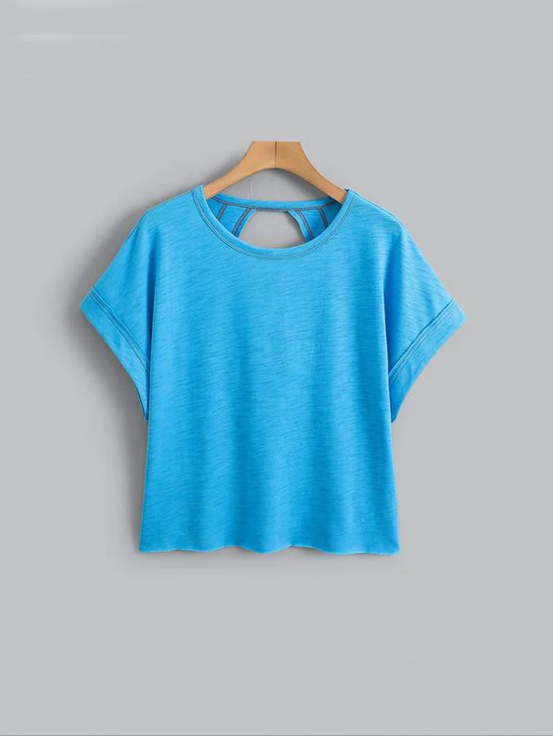 Women's Plain Cut Out Asymmetrical Hem Batwing Sleeve Tee | zäh