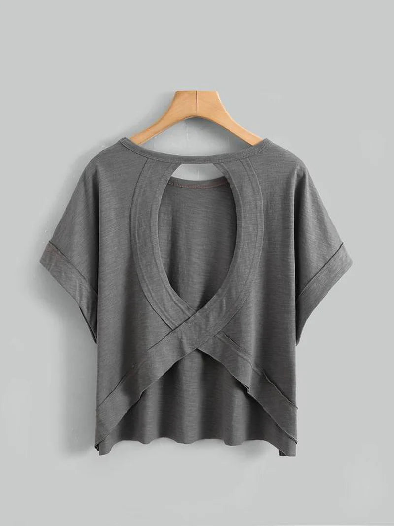 Women's Plain Cut Out Asymmetrical Hem Batwing Sleeve Tee | zäh