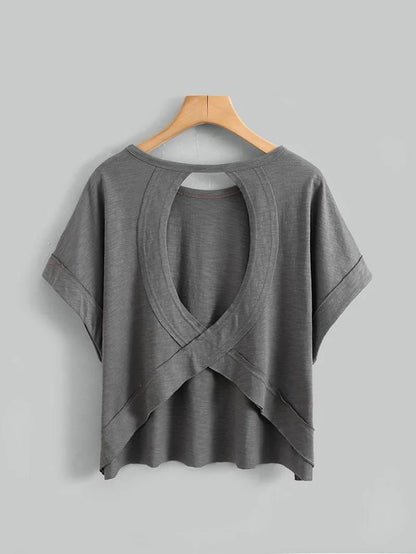 Women's Plain Cut Out Asymmetrical Hem Batwing Sleeve Tee | zäh