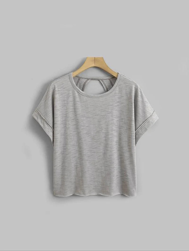Women's Plain Cut Out Asymmetrical Hem Batwing Sleeve Tee | zäh