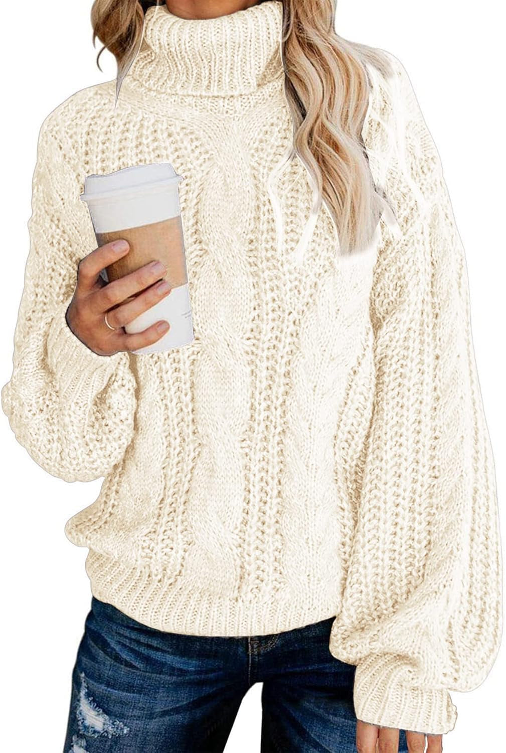 Chic Balloon Sleeve Turtleneck Sweater – Oversized & Cozy