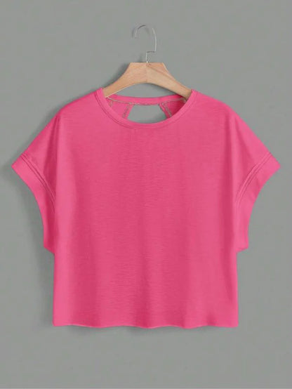 Women's Plain Cut Out Asymmetrical Hem Batwing Sleeve Tee | zäh