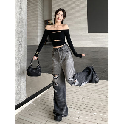 Gradient Ripped Wide Leg Jeans for Women | zäh