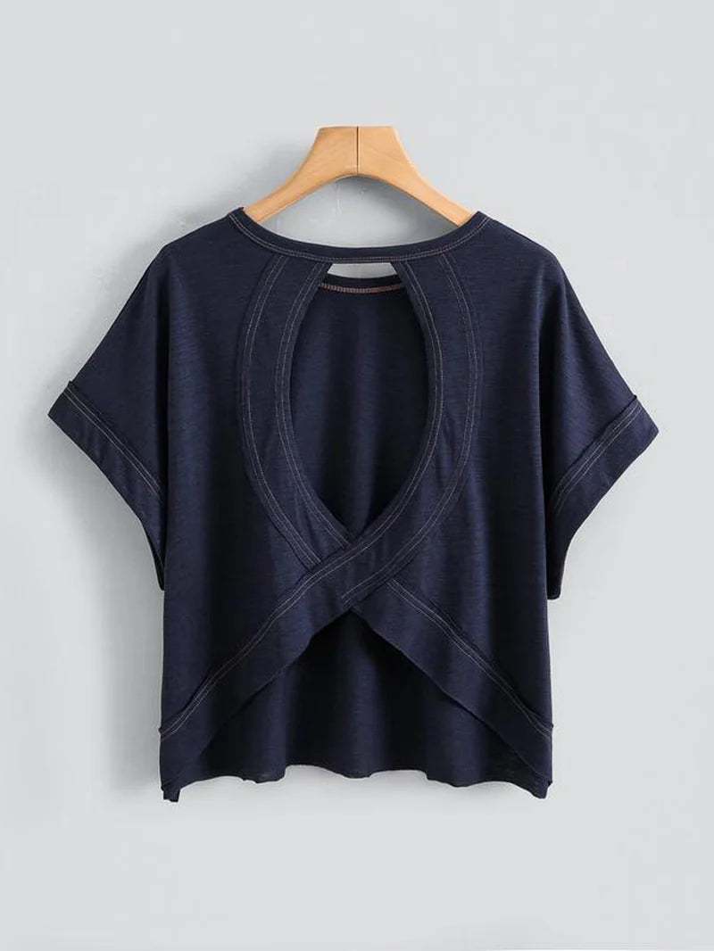 Women's Plain Cut Out Asymmetrical Hem Batwing Sleeve Tee | zäh