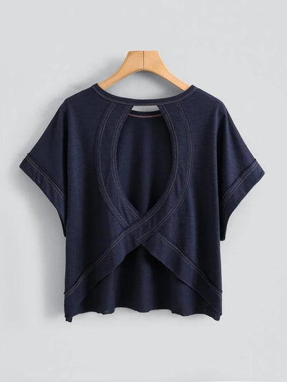 Women's Plain Cut Out Asymmetrical Hem Batwing Sleeve Tee | zäh