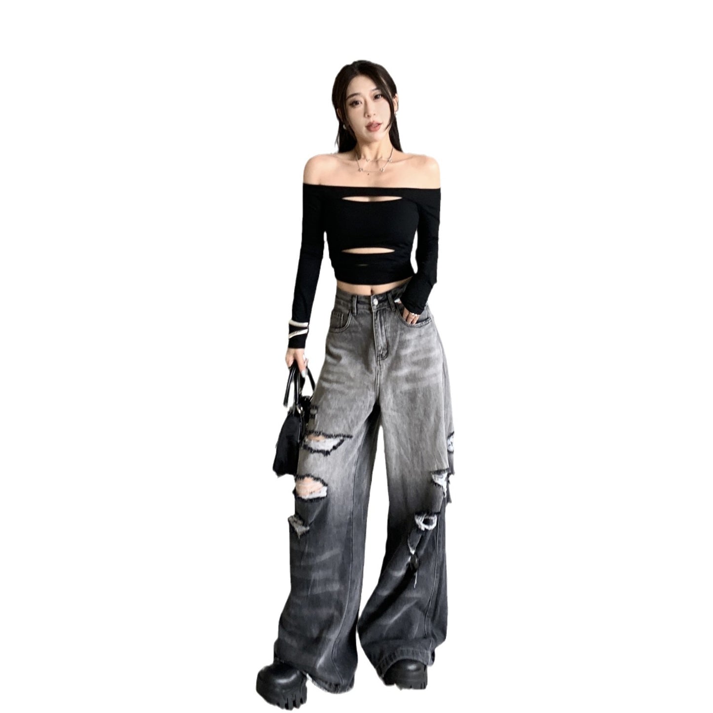 Gradient Ripped Wide Leg Jeans for Women | zäh