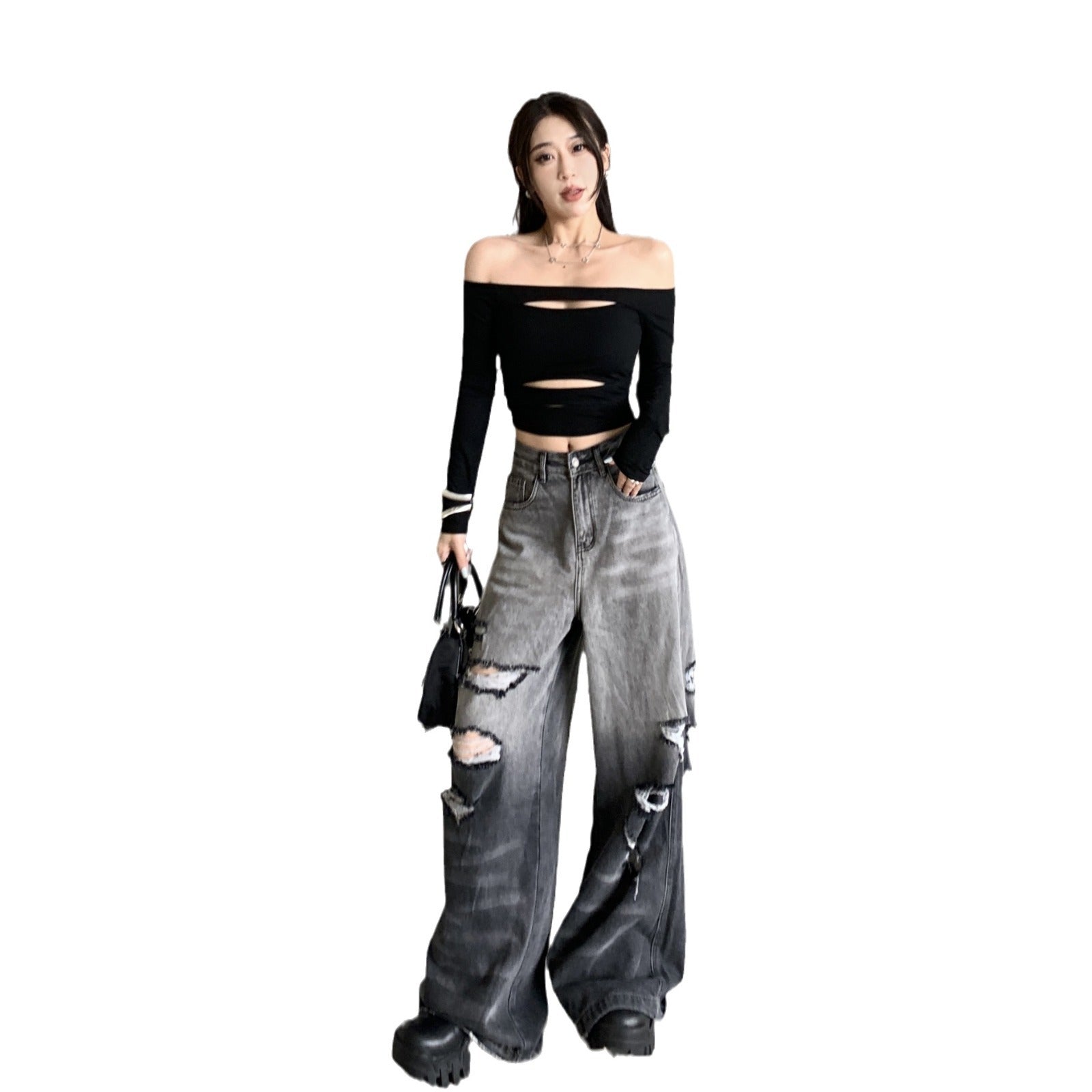 Gradient Ripped Wide Leg Jeans for Women | zäh
