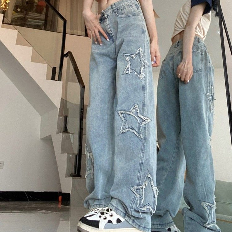 Women’s Star Denim – Retro Wide-Leg Street Style