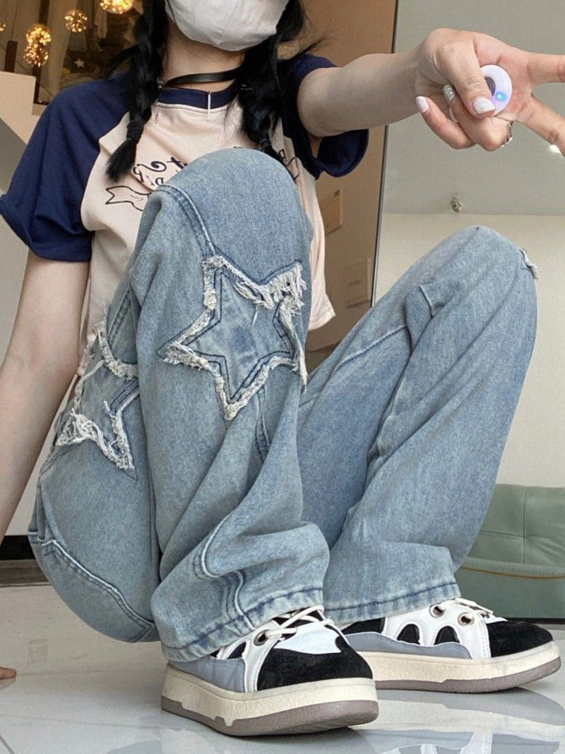 Women’s Star Denim – Retro Wide-Leg Street Style