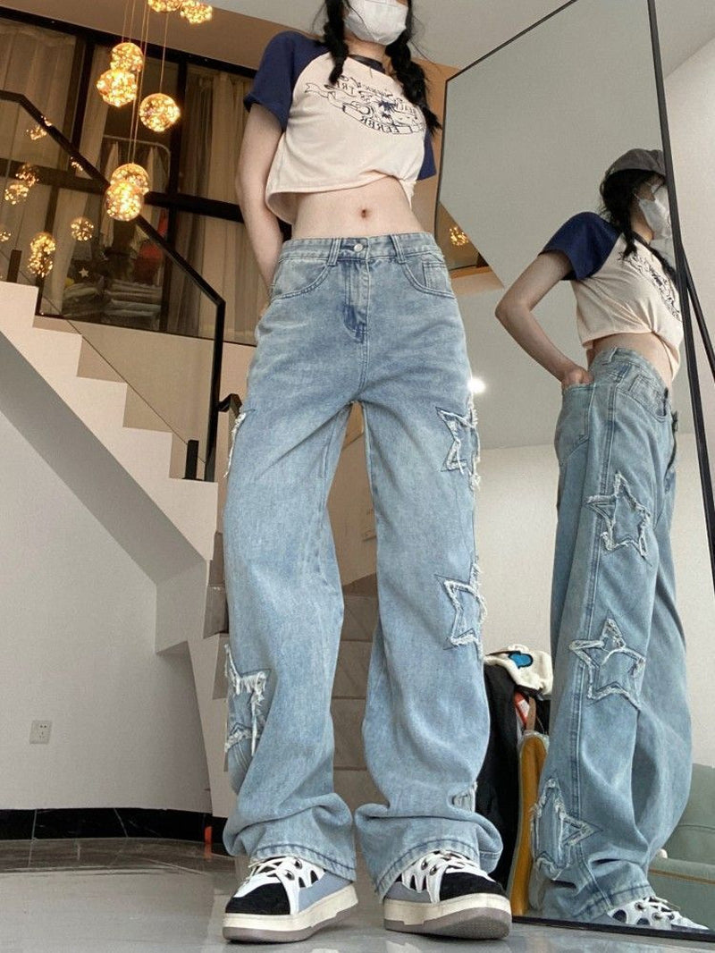 Women’s Star Denim – Retro Wide-Leg Street Style