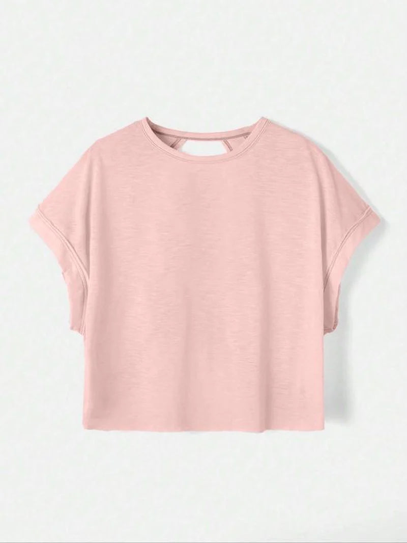 Women's Plain Cut Out Asymmetrical Hem Batwing Sleeve Tee | zäh