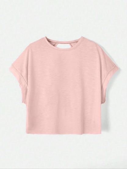 Women's Plain Cut Out Asymmetrical Hem Batwing Sleeve Tee | zäh