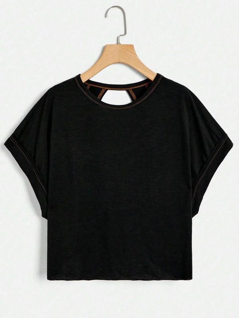 Women's Plain Cut Out Asymmetrical Hem Batwing Sleeve Tee | zäh